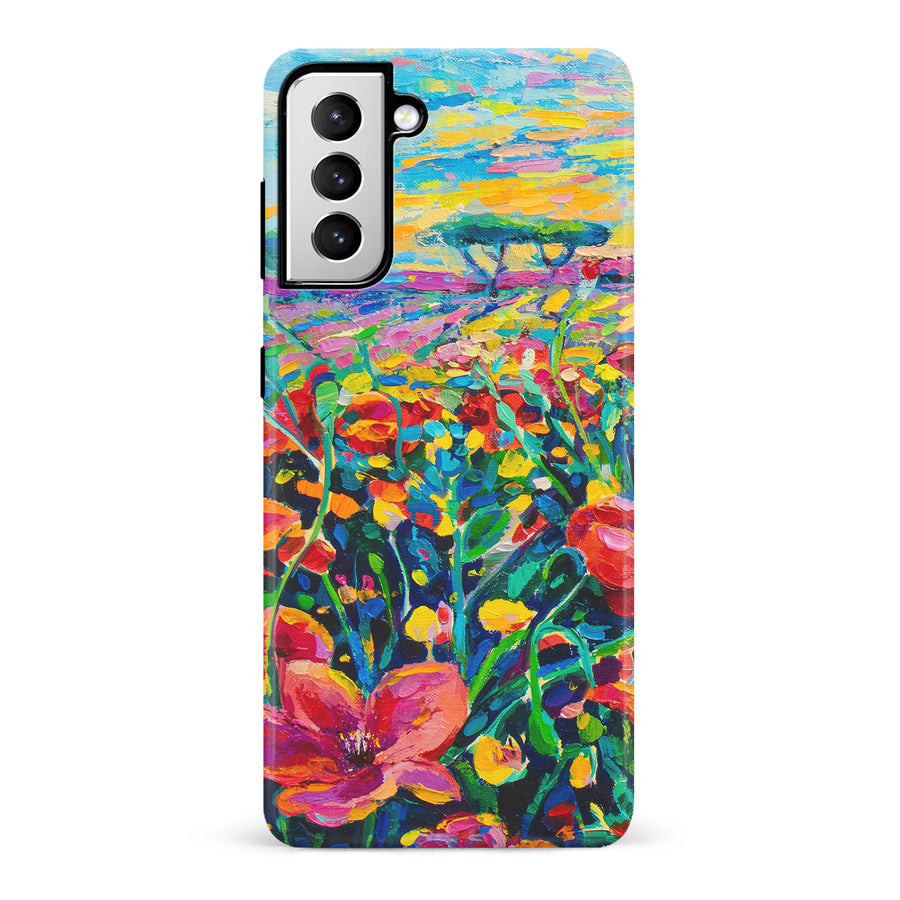 Samsung Galaxy S21 Gardenia Painted Flowers Phone Case