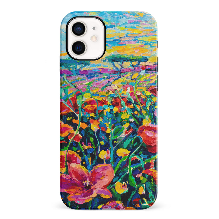 iPhone 12 Mini Gardenia Painted Flowers Phone Case