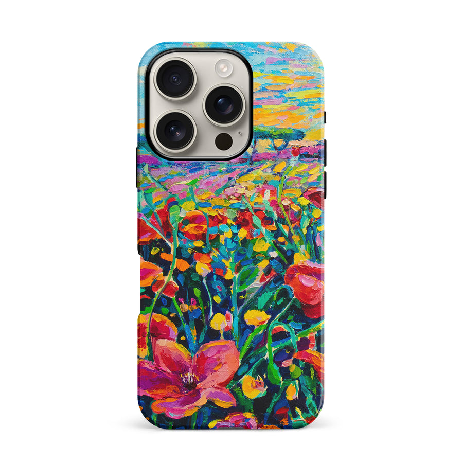 iPhone 16 Pro Gardenia Painted Flowers Phone Case