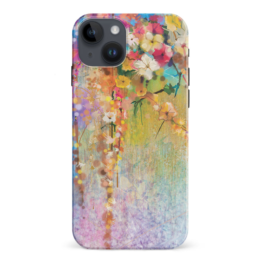 iPhone 15 Plus Midnight Bloom Painted Flowers Phone Case