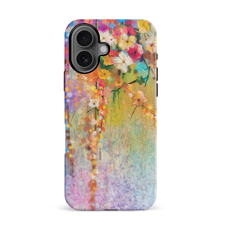 iPhone 16 Midnight Bloom Painted Flowers Phone Case