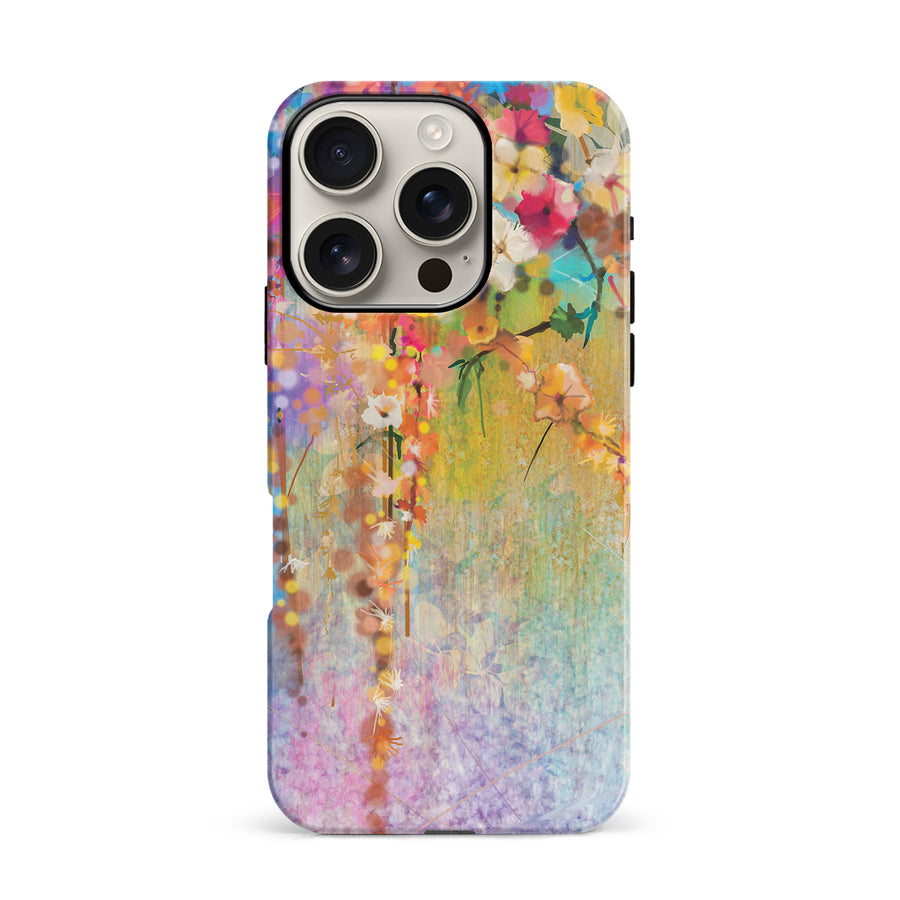 iPhone 16 Pro Midnight Bloom Painted Flowers Phone Case