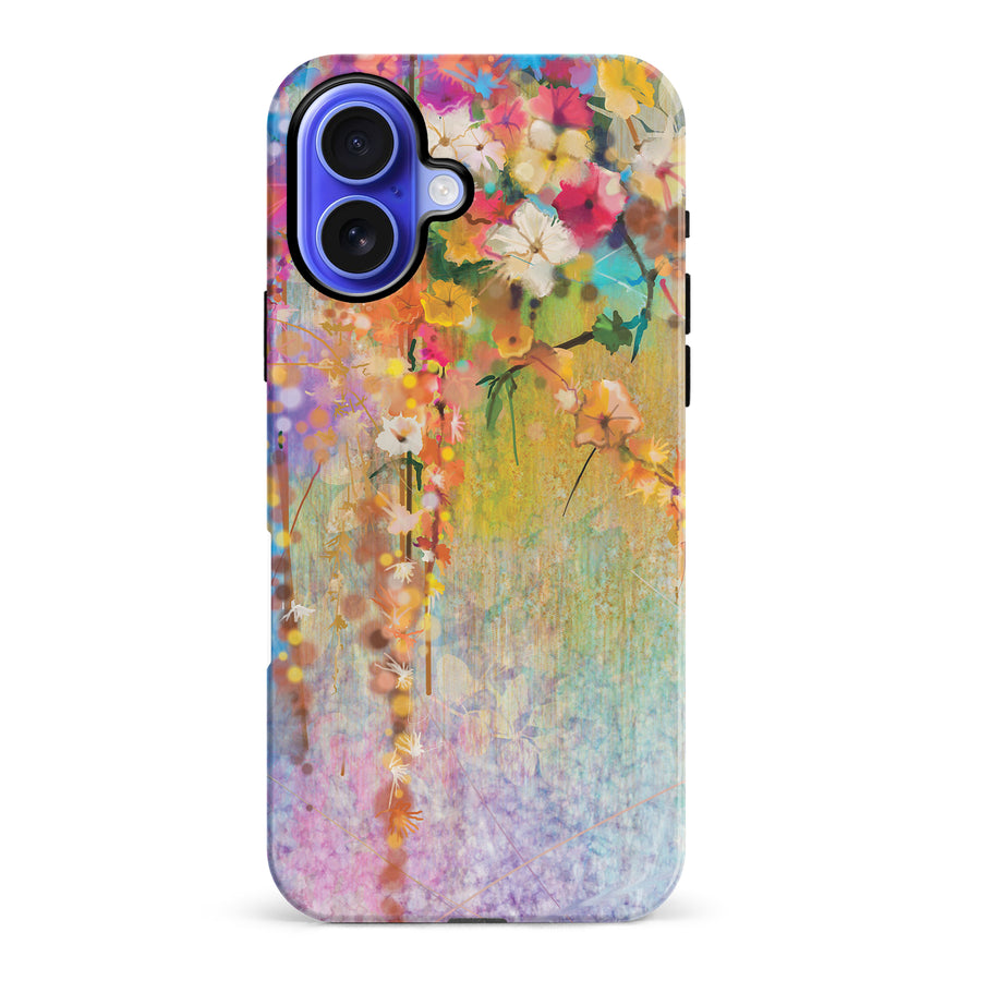 iPhone 16 Plus Midnight Bloom Painted Flowers Phone Case