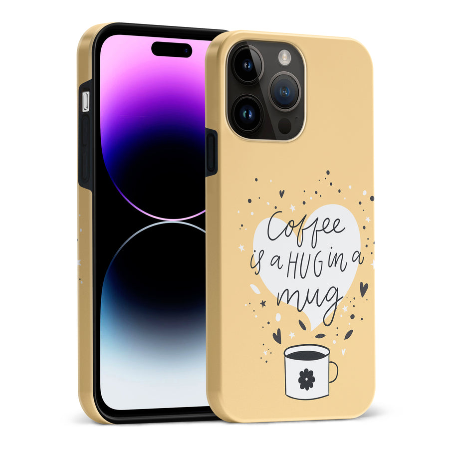 iPhone 15 Pro Max Coffee is a Hug in a Mug Phone Case in Yellow
