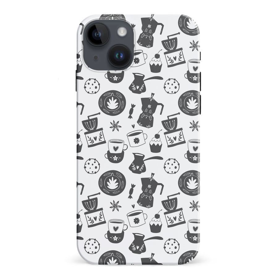 iPhone 15 Plus Coffee Stuff Phone Case in Black/White