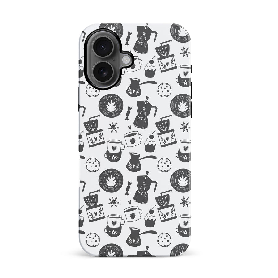 iPhone 16 Coffee Stuff Phone Case in Black/White