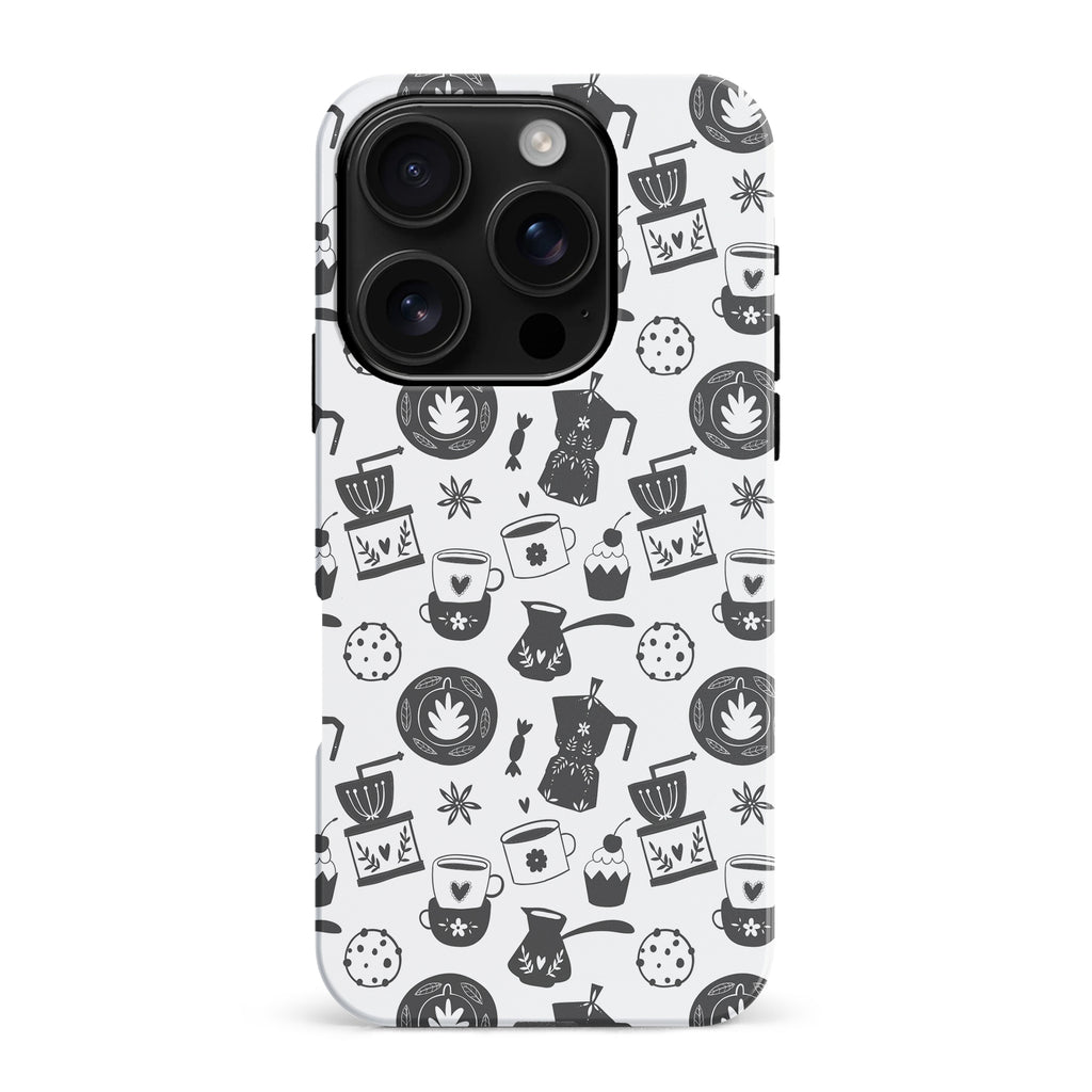 iPhone 16 Pro Max Coffee Stuff Phone Case in Black/White