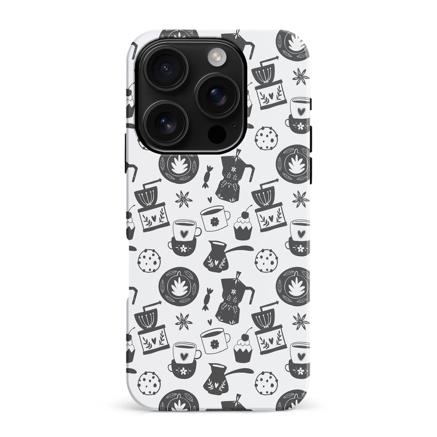 iPhone 16 Pro Max Coffee Stuff Phone Case in Black/White