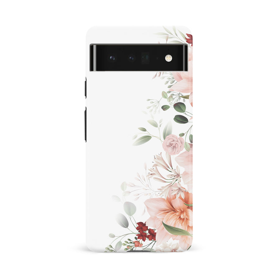 Google Pixel 6A half bloom phone case in white