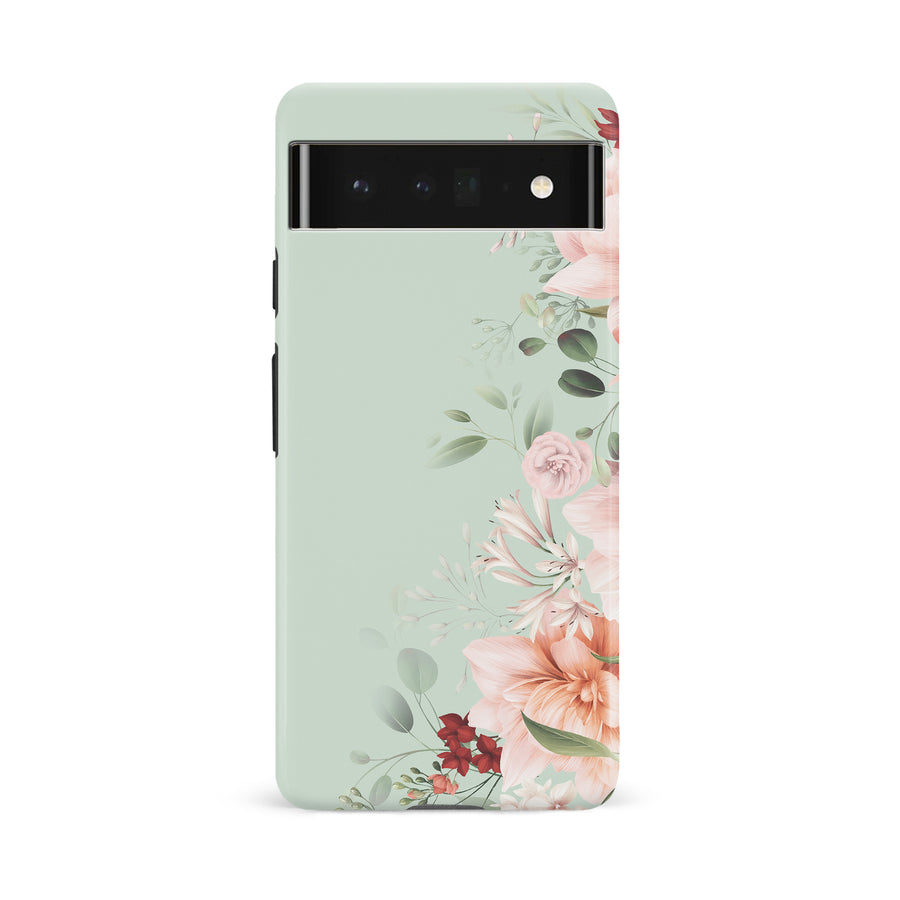 Google Pixel 6A half bloom phone case in green