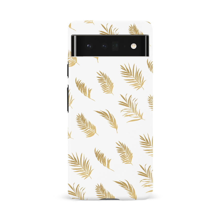 Google Pixel 6A gold fern leaves phone case in white