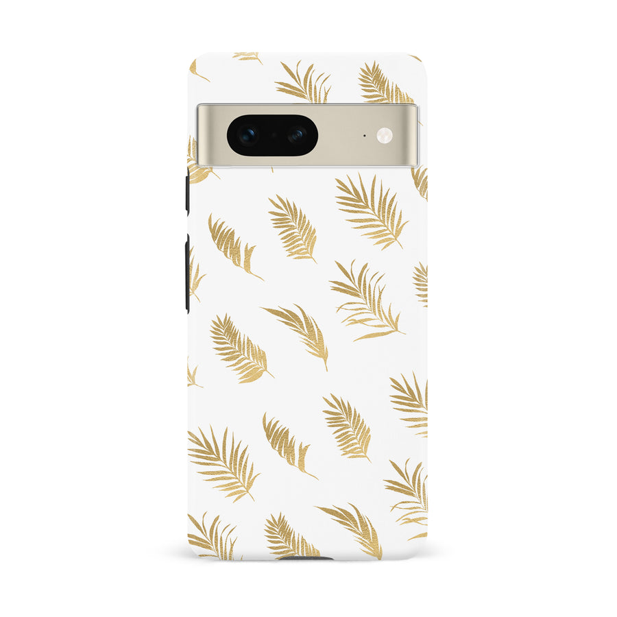 Google Pixel 7 gold fern leaves phone case in white