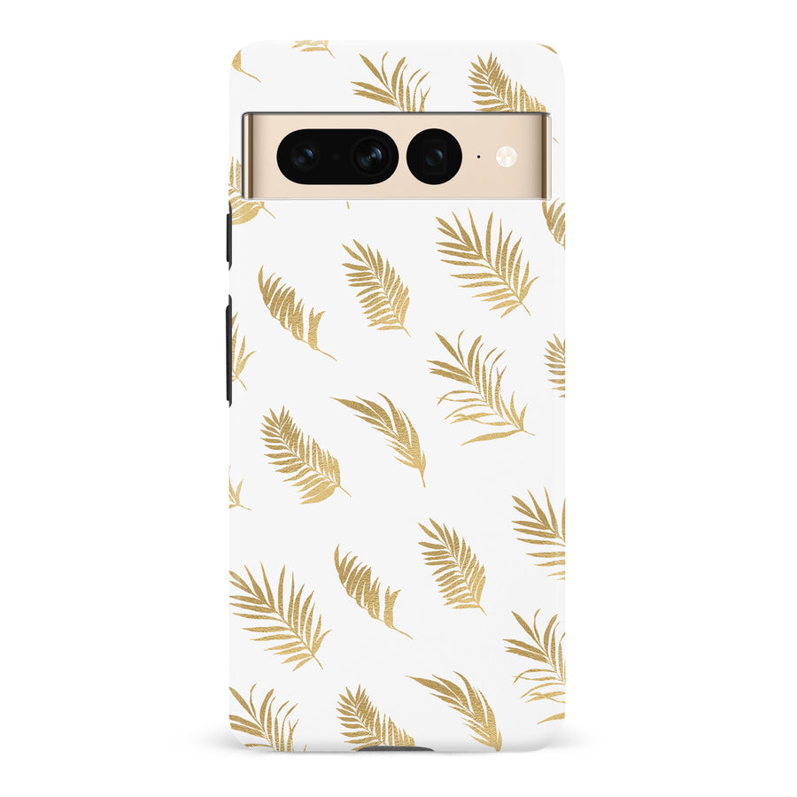 Google Pixel 7 Pro gold fern leaves phone case in white