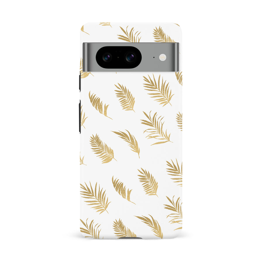 Google Pixel 8 gold fern leaves phone case in white
