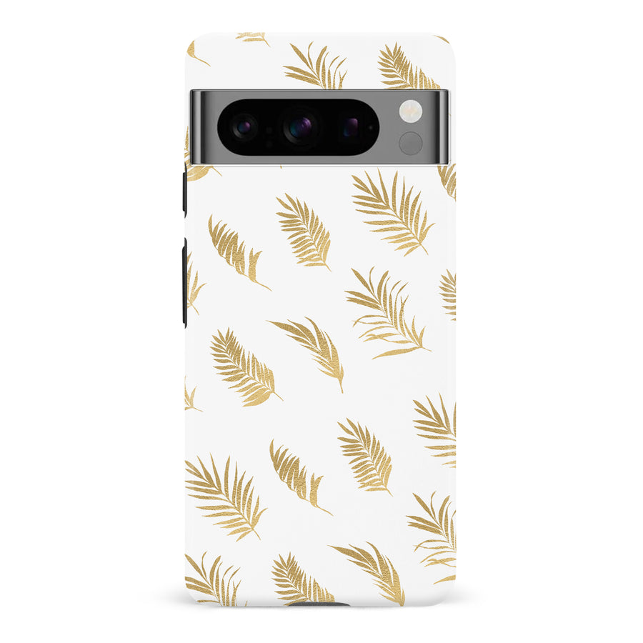 Google Pixel 8 Pro gold fern leaves phone case in white