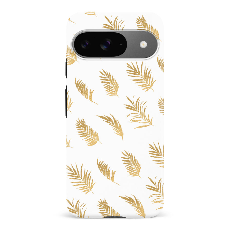 Google Pixel 9 gold fern leaves phone case in white