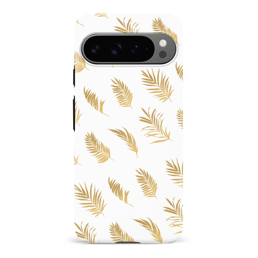 Google Pixel 9 Pro gold fern leaves phone case in white