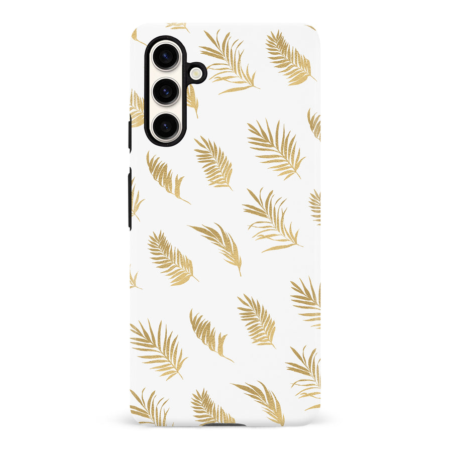 Samsung S23 FE Gold Fern Leaves Floral Phone Case - White