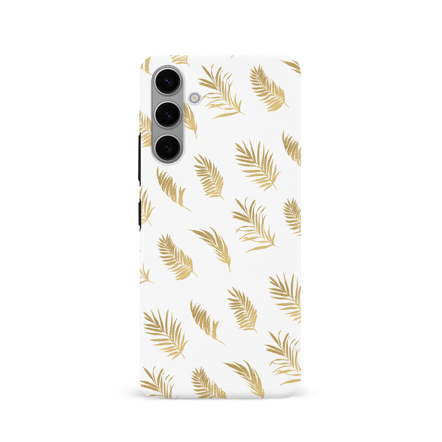 Samsung S24 Gold Fern Leaves Floral Phone Case - White