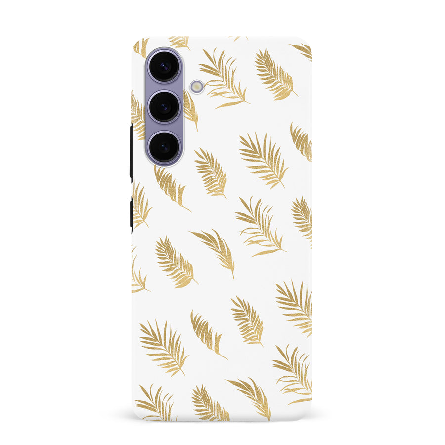 Samsung S24 Plus Gold Fern Leaves Floral Phone Case - White