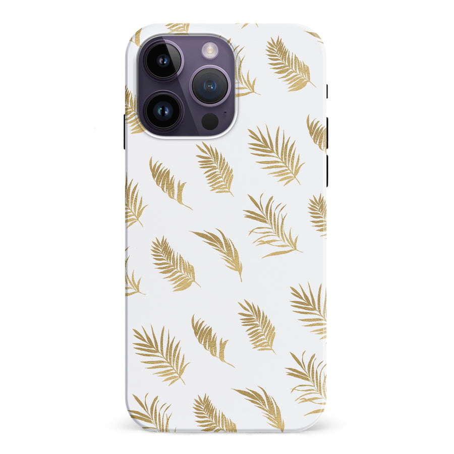 iPhone 15 Pro gold fern leaves phone case in white