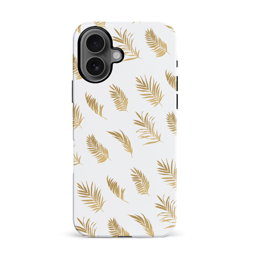 iPhone 16 gold fern leaves phone case in white