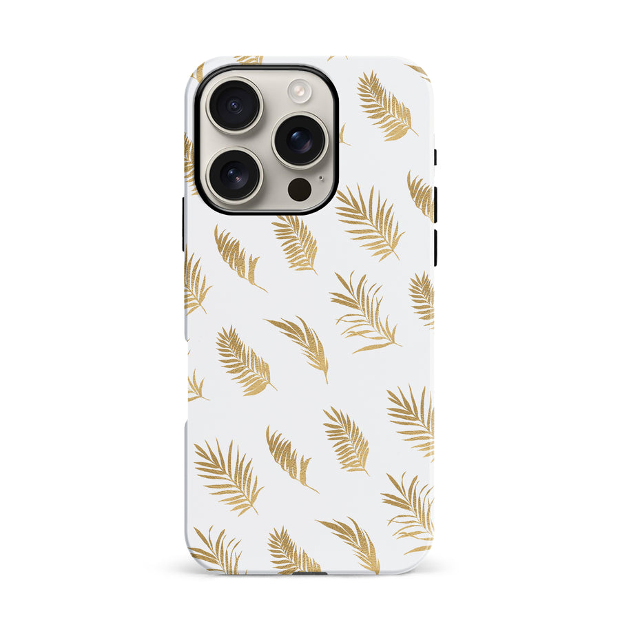 iPhone 16 Pro gold fern leaves phone case in white