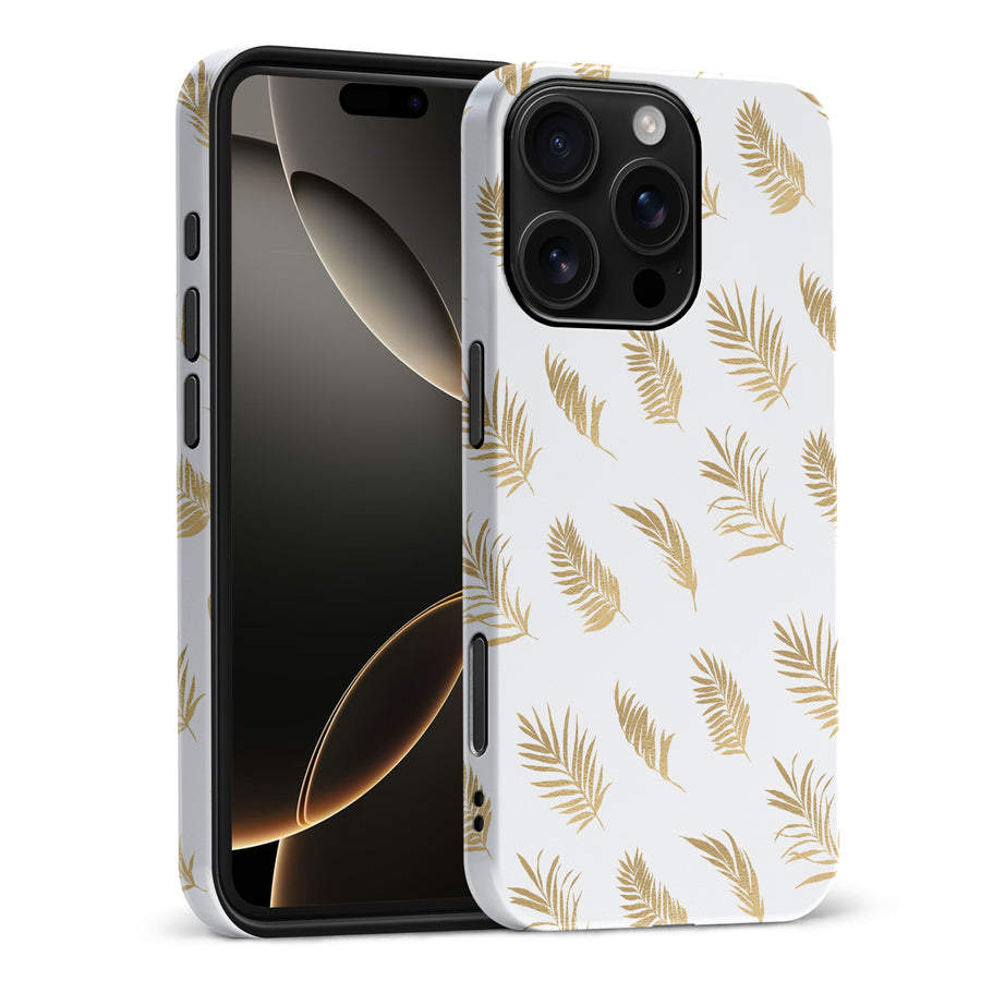 iPhone 16 Pro Max gold fern leaves phone case in white