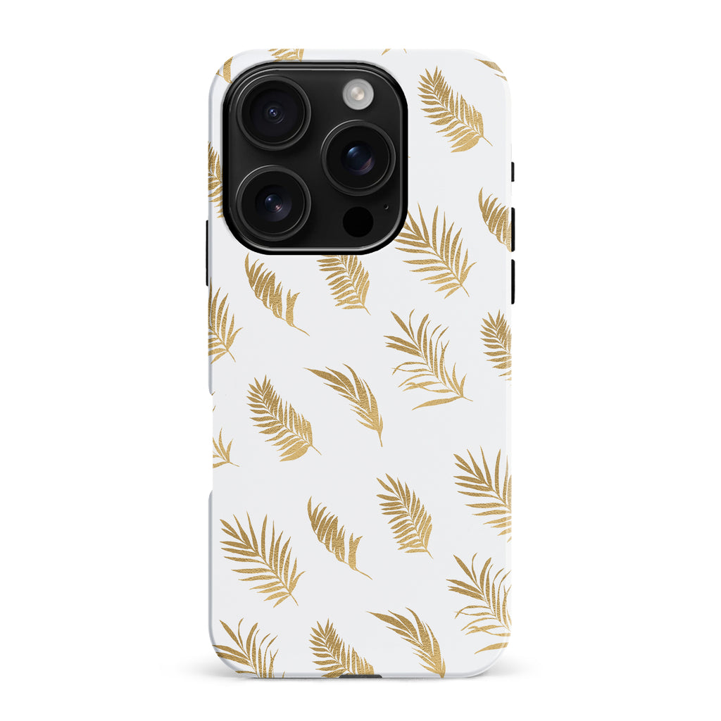 iPhone 16 Pro Max gold fern leaves phone case in white