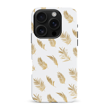 iPhone 16 Pro Max gold fern leaves phone case in white