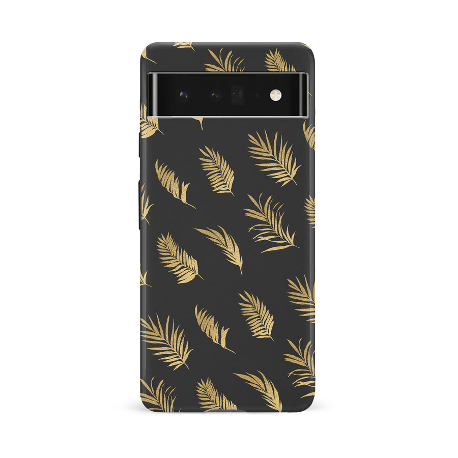 Google Pixel 6A gold fern leaves phone case in black