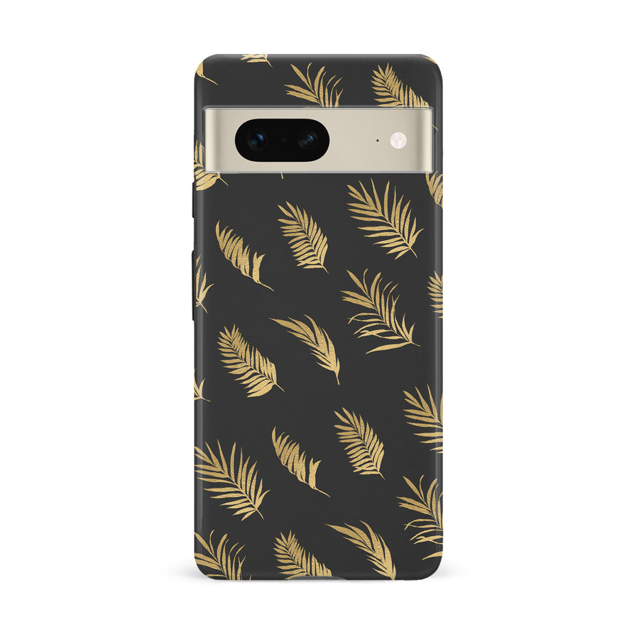 Google Pixel 7 gold fern leaves phone case in black