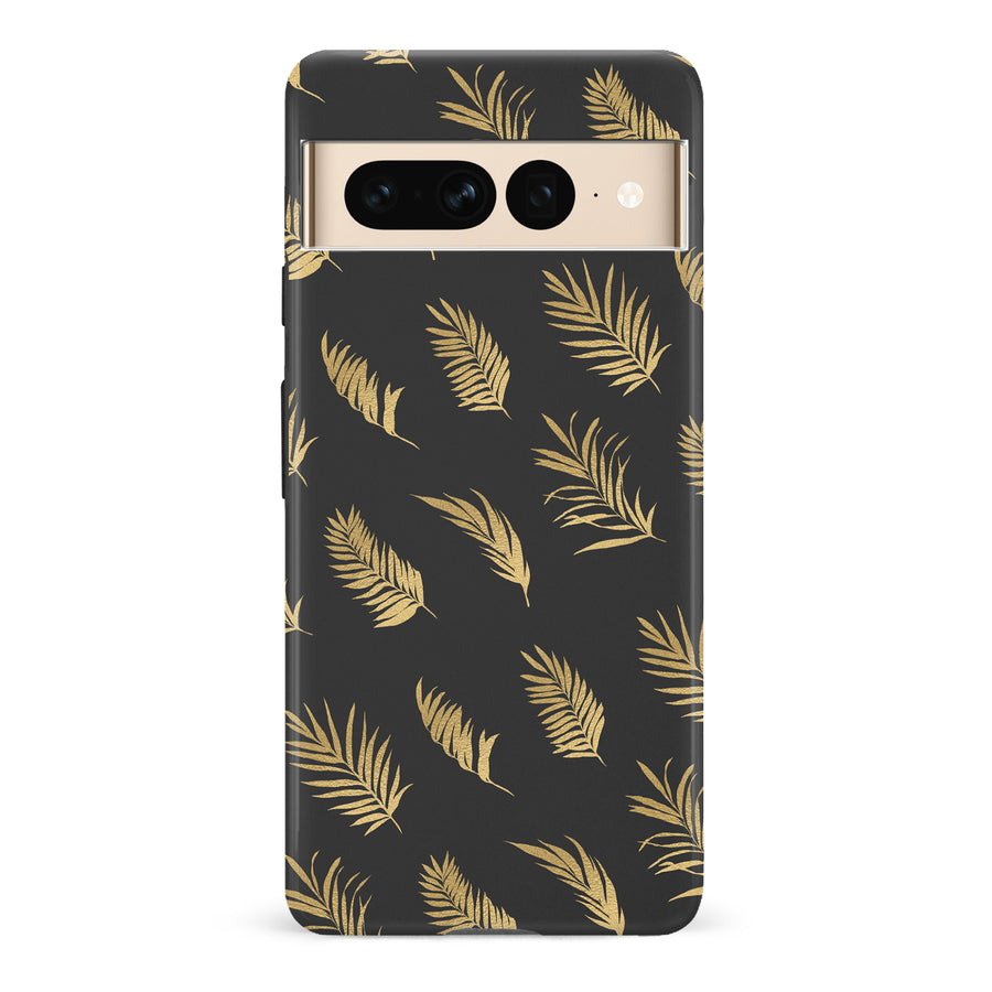Google Pixel 7 Pro gold fern leaves phone case in black