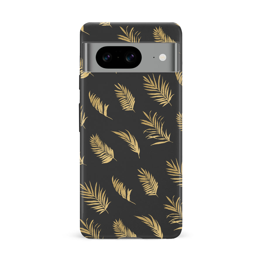 Google Pixel 8 gold fern leaves phone case in black
