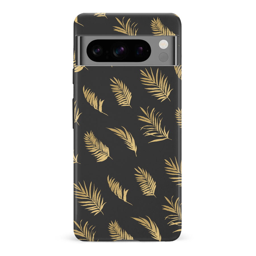 Google Pixel 8 Pro gold fern leaves phone case in black