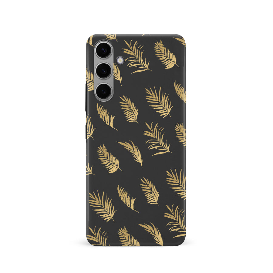 Samsung S24 Gold Fern Leaves Floral Phone Case - Black