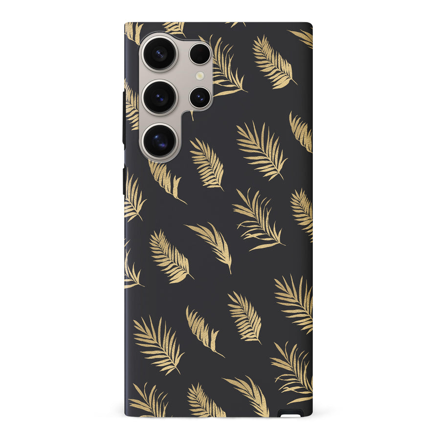 Samsung S24 Ultra Gold Fern Leaves Floral Phone Case - Black