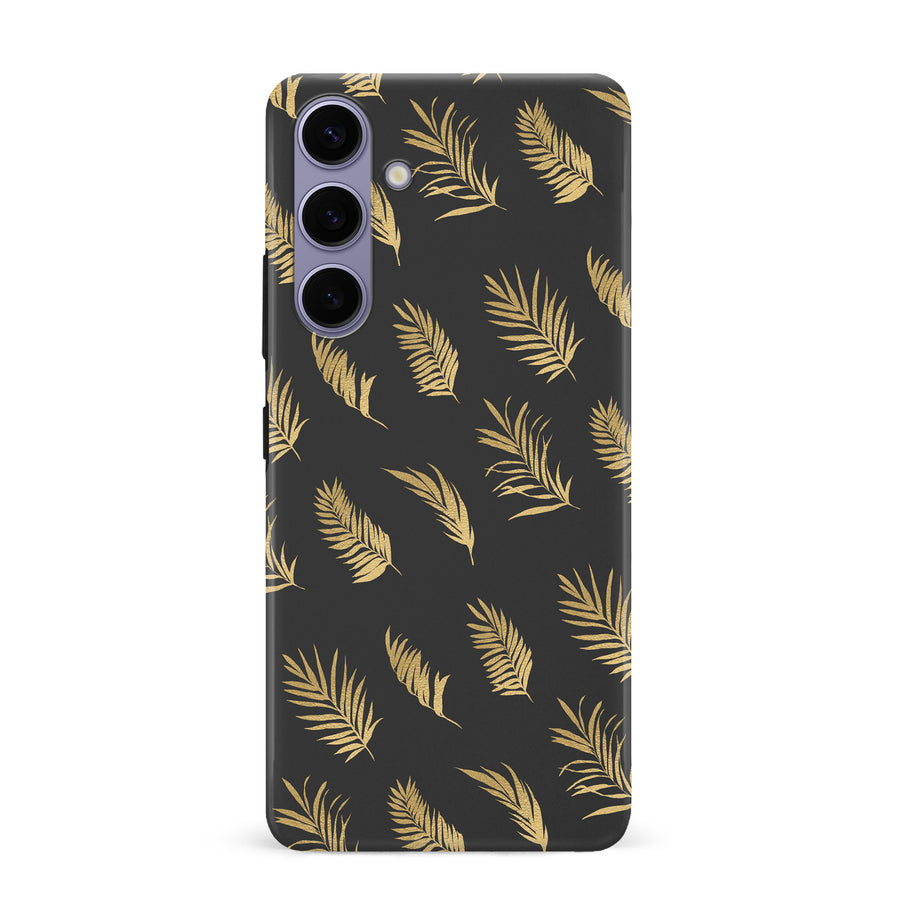 Gold Fern Leaves Floral Phone Case - Black