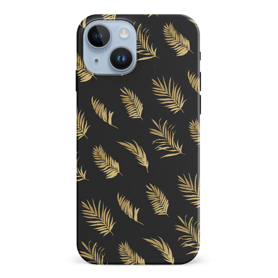 iPhone 15 gold fern leaves phone case in black
