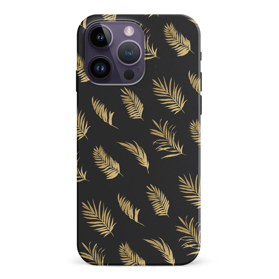 iPhone 15 Pro gold fern leaves phone case in black