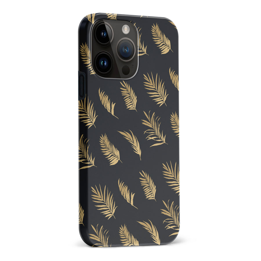 iPhone 15 Pro Max gold fern leaves phone case in black