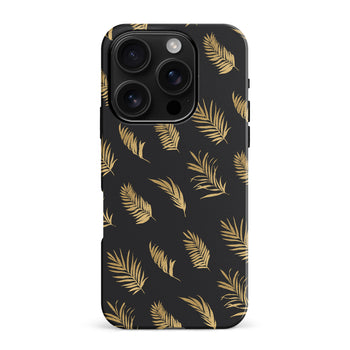 iPhone 16 Pro Max gold fern leaves phone case in black