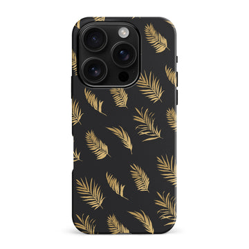 iPhone 16 Pro Max gold fern leaves phone case in black