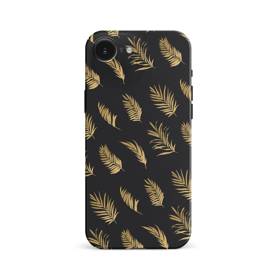 Gold Fern Leaves Floral Phone Case - Black
