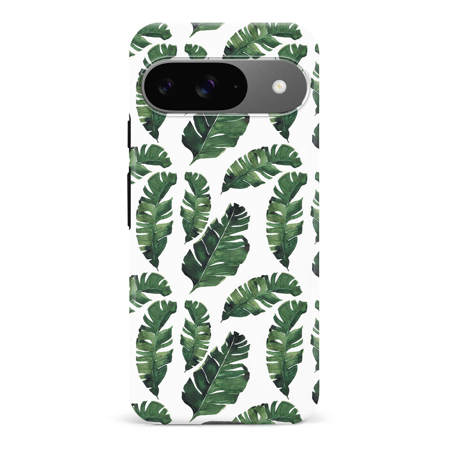 Google Pixel 9 Banana Leaves Floral Phone Case in White