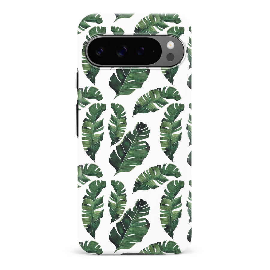 Google Pixel 9 Pro Banana Leaves Floral Phone Case in White