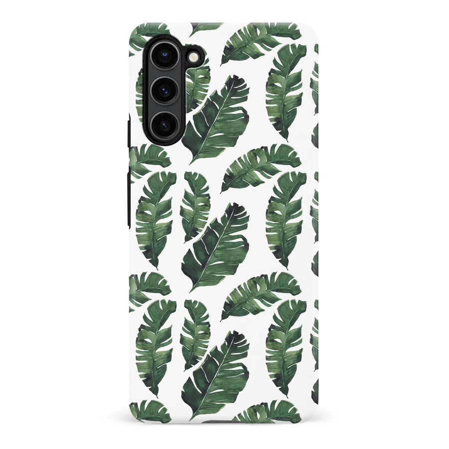 Samsung S23 Ultra Banana Leaves Floral Phone Case - White