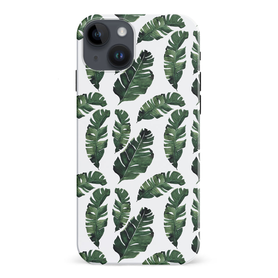 iPhone 15 Plus Banana Leaves Floral Phone Case in White