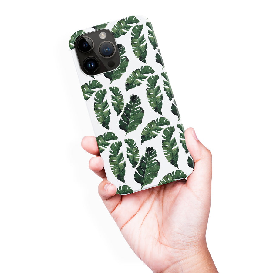 iPhone 15 Pro Max Banana Leaves Floral Phone Case in White