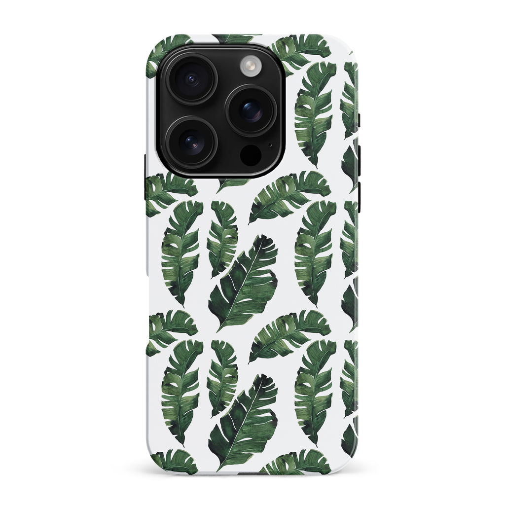 iPhone 16 Pro Max Banana Leaves Floral Phone Case in White